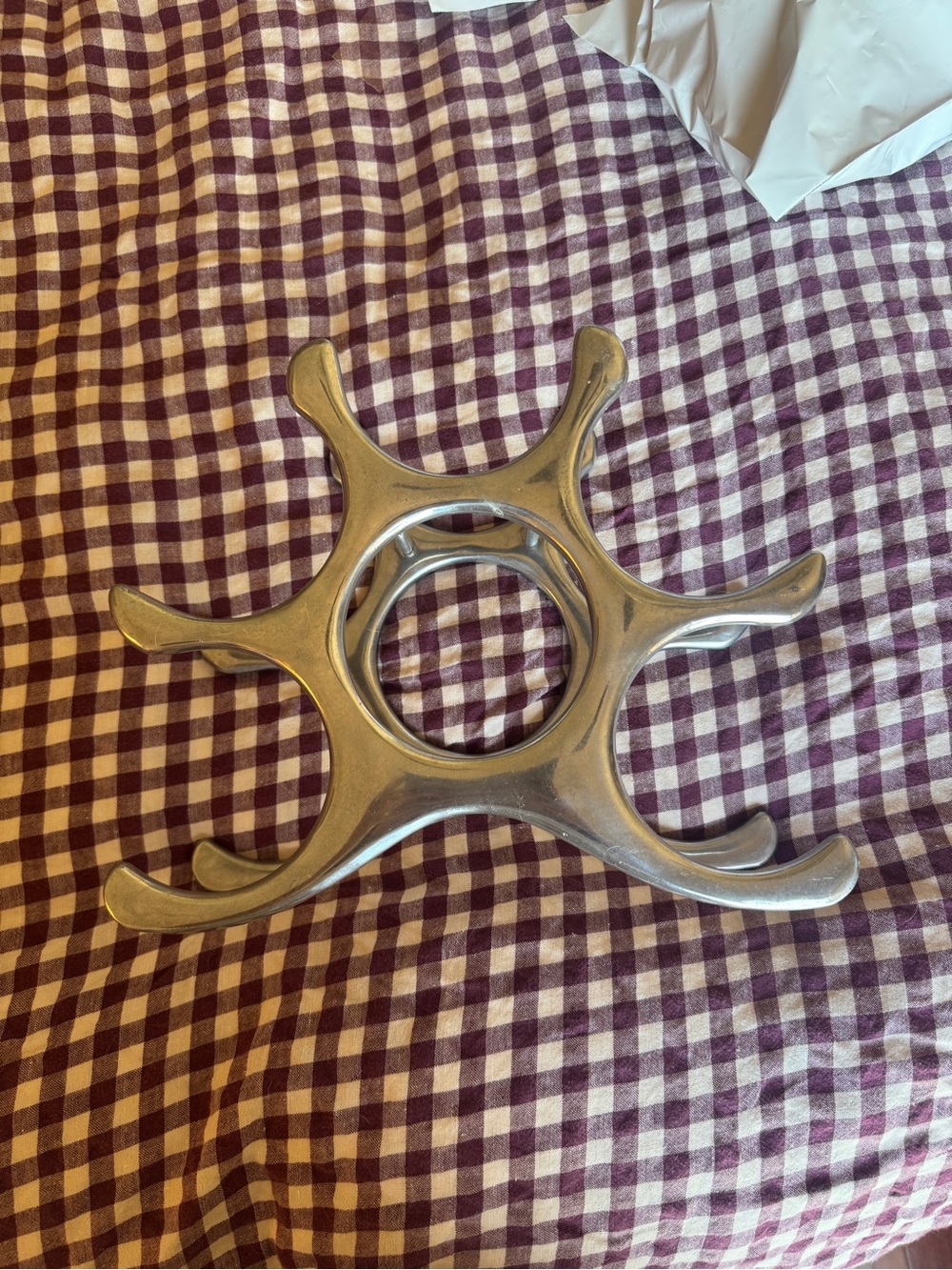 Vintage MCM Metal Wine Bottle Stand - Silver 6-Bottle Countertop Rack